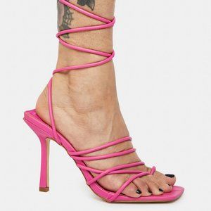 Public Desire Pink Haute Square Toe Lace Up Heels